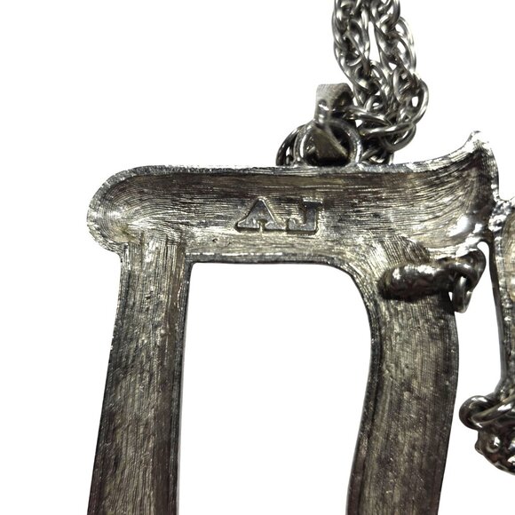 Vtg AJ Silver tone Chai Pendant Necklace Floral scrolling religious spiritual - Picture 4 of 5